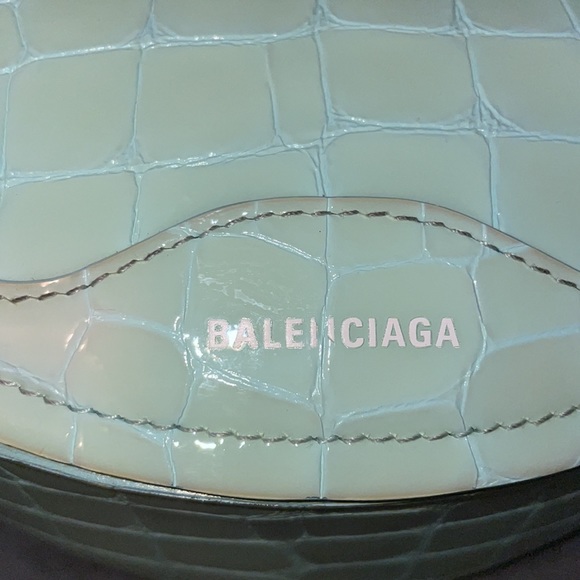 BALENCIAGA Mock Croc Embossed Souvenir Waist Bag XXS Teal Leather - Picture 2 of 8